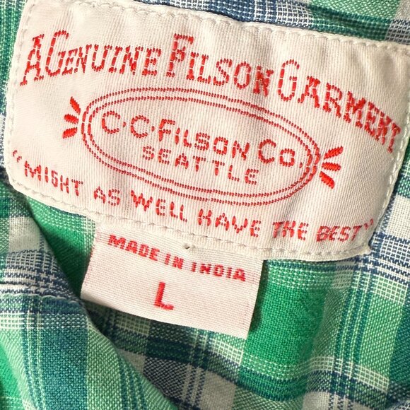 C.C. Filson Co Long Sleeve Button Down Green White Navy Plaid Sz. Large - Picture 2 of 9